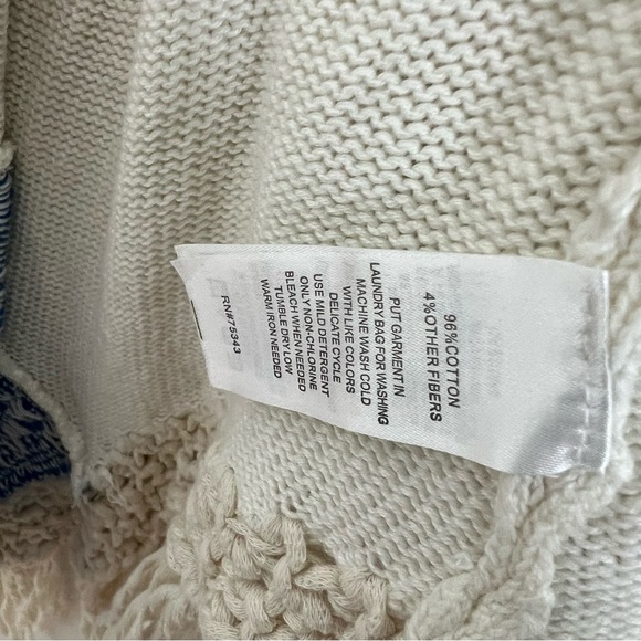 Kaisely Knit Cardigan Fringe Open Front Ivory Blue Pattern Long Sleeve Size S - Picture 8 of 9